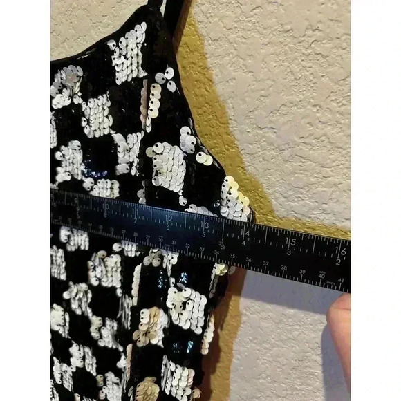 Lily Rose Womens XL Checkerboard Sequined Mini Slip Dress Holiday New Year Party - Picture 7 of 10